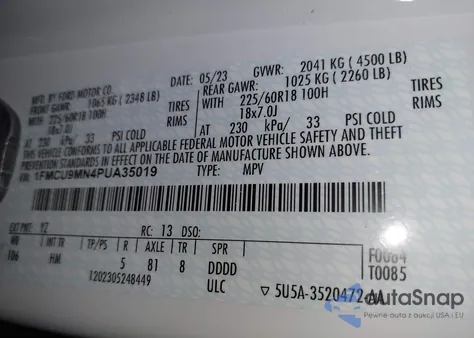 2023 Ford Escape St-Line from USA, damaged, VIN 1FMCU9MN4PUA35019